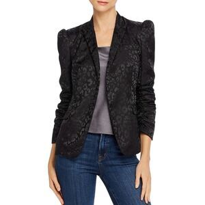 Generation Love Women LARGE Cecelia Puff-sleeve Jacquard Blazer In Black Leopard